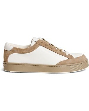 Emporio Armani Leather Suede-Detail Trainers - Brown