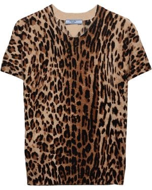 Prada Cashmere Leopard Print Jumper - Brown