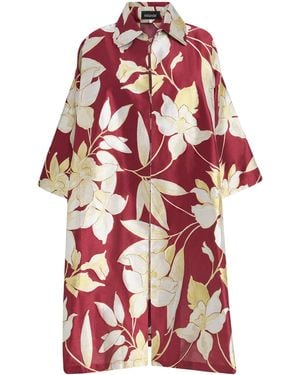 Eskandar Cotton-Silk Jacquard A-Line Shacket - Red