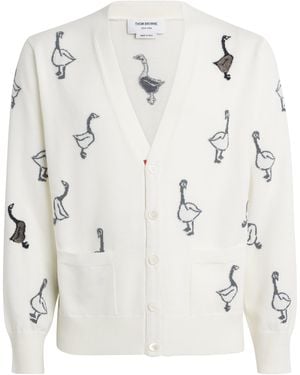 Thom Browne Virgin Wool-Cotton Geese Cardigan - White