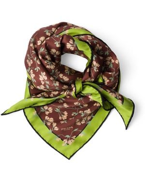 Prada Silk Twill Floral Print Scarf - Green
