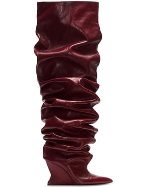 Balmain Leather Wedge Over-The-Knee Boots 95 - Red