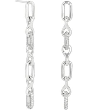 Astrid & Miyu Rhodium-Plated Pavé Chain Link Drop Stud Earrings - White
