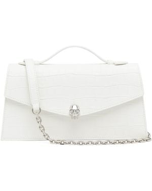 McQueen Croc-Embossed Skull Top-Handle Bag - White