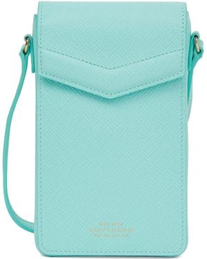 Smythson Panama Leather Envelope Phone Case - Blue