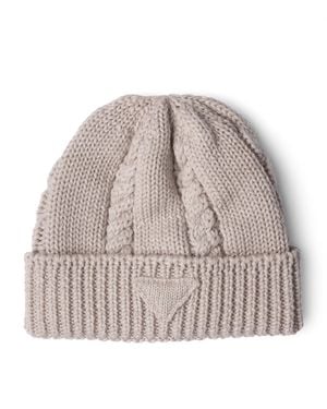 Prada Virgin Wool Triangle Beanie - Natural