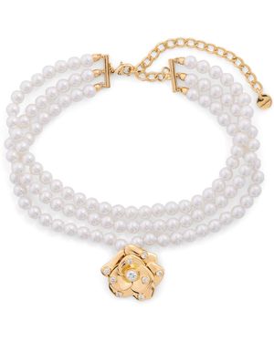 Self-Portrait Faux Pearl Flower Choker - White
