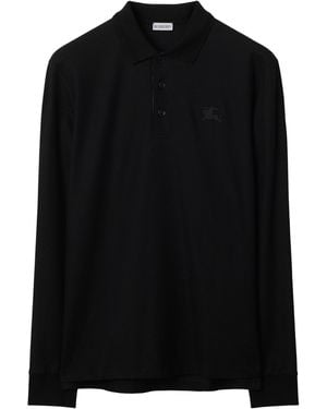 Burberry Cotton Ekd -Embroidered Long-Sleeve Polo Shirt - Black