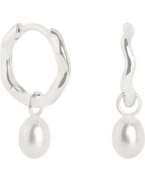 Astrid & Miyu And Pearl Wave Huggie Earrings - White
