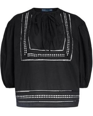 Polo Ralph Lauren Cotton Lace-Trim Blouse - Black
