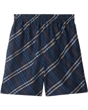 Burberry Silk Poplin Check Shorts - Blue