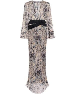Valentino Silk Printed Pleated Gown - Multicolor