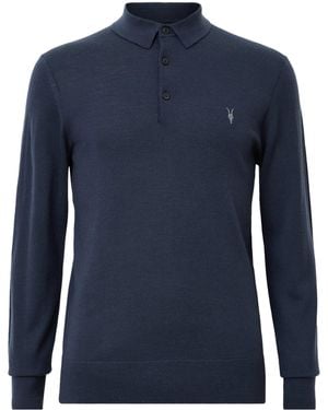 AllSaints Merino Wool Long-Sleeve Mode Polo Shirt - Blue