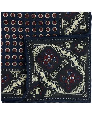 dunhill Mulberry Silk Floral Medallion Pocket Square - Blue