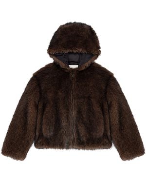 Maje Faux Fur Hooded Jacket - Brown