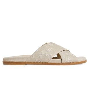 Eleventy Embroidered Crossover Slides - White