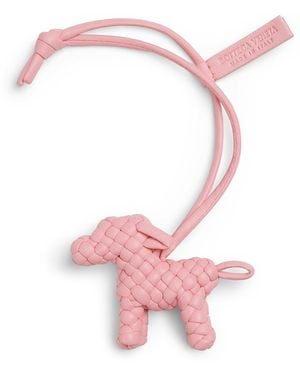 Bottega Veneta Lambskin Woven Dog Charm - Pink
