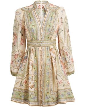 Zimmermann Linen Roselight Plunge Mini Dress - Natural