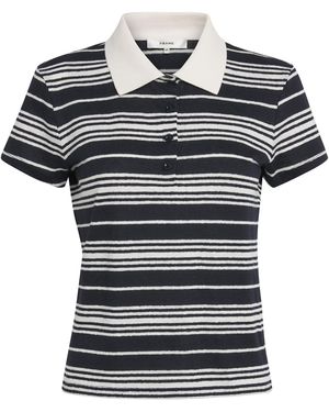 FRAME Linen-Blend Stripe Polo Shirt - Black