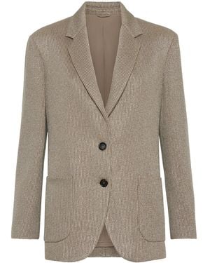Brunello Cucinelli Cotton-Blend Ribbed Blazer - Brown