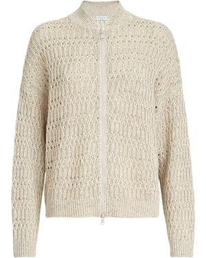 Brunello Cucinelli Linen-Blend Braided Cardigan - White