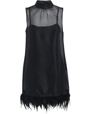 STAUD Silk Feather-Trim Albee Mini Dress - Black