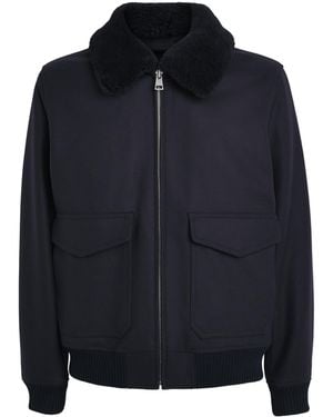 Sandro Wool-Blend Shearling Collar Aviator Jacket - Black