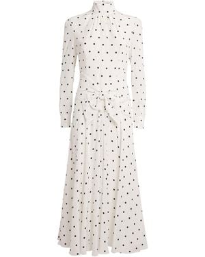 Alessandra Rich Silk High-Neck Midi Dress - White