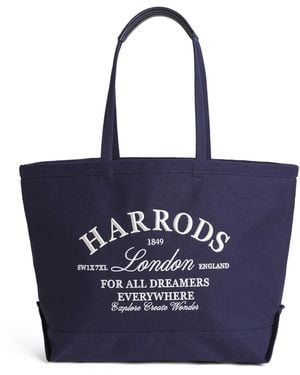 Harrods Large Embroidered Logo Tote Bag - Blue