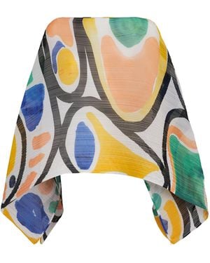 Pleats Please Issey Miyake Printed Roll Madame Stole Top - Blue