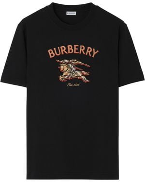 Burberry Cotton Check-Ekd Appliqué T-Shirt - Black
