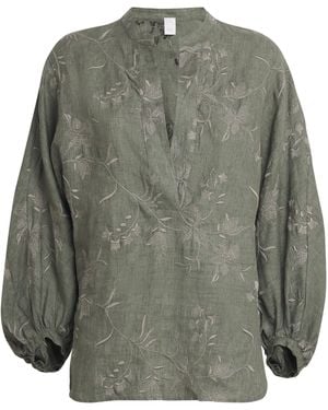 Eleventy X Harrods Linen Floral-Embroidered Blouse - Green