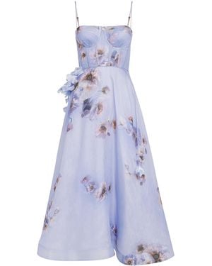 Zimmermann Linen-Silk Hypnotic Picnic Midi Dress - Purple