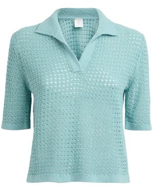 Eleventy Silk Knitted Polo Shirt - Blue