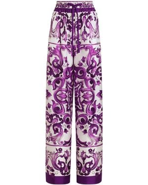 Dolce & Gabbana Silk Printed Pants - Purple