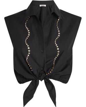 Sandro Cropped Rhinestone Shirt - Black