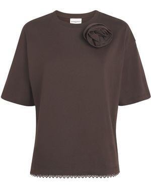 Claudie Pierlot Cotton Floral-Appliqué T-Shirt - Brown