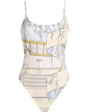 Tory Burch Printed Low-Back Swimsuit - White