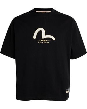 Evisu Cotton Seagull Print T-Shirt - Black