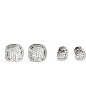 Tateossian Sterling And Sapphire Signature Cufflinks And Studs Set - White