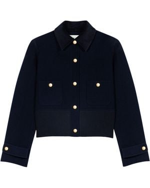 Maje Wool-Blend Cropped Jacket - Blue