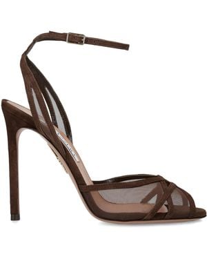 Aquazzura Suede Shear Heeled Sandals 105 - Metallic