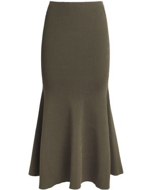 Self-Portrait Rib-Knit Midi Skirt - Green