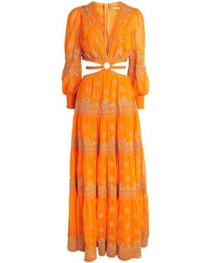 Alice + Olivia Embellished Ruffled Patricia Maxi Dress - Orange