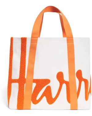 Harrods Large Cotton Logo Tote Bag - Orange