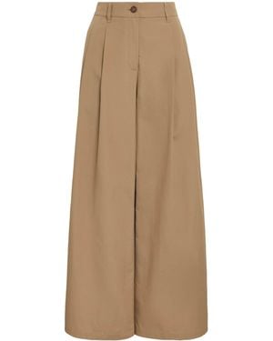 Lafayette 148 New York Cotton Plated Wide-Leg Trousers - Natural