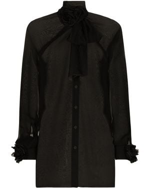 Dolce & Gabbana Silk Flower-Detail Blouse - Black