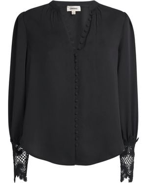 L'Agence Lace Trim Ava Blouse - Black