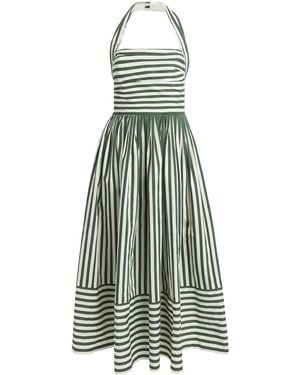 Carolina Herrera Cotton-Blend Stripe Halterneck Midi Dress - Green