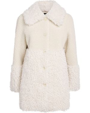 Maje Shearling Collared Coat - White